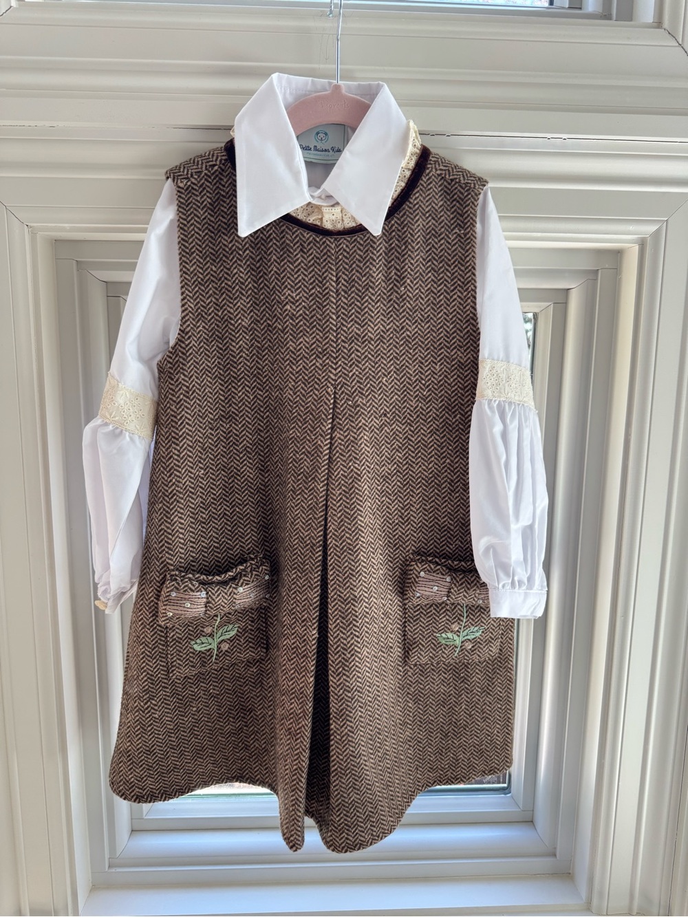 PETITE MAISON KIDS Herringbone Dress And Blouse Set, Brown